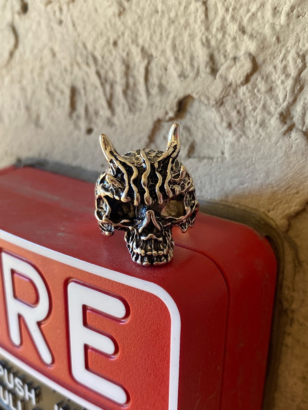 Demon Devil Skull w/ Horns Tibetan Silver Ring Size 8